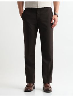 Arrow - Men's Brown Textured Dobby Weave Trousers