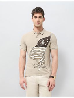 U.S. Polo Assn. Denim Co. - Men's Graphic Printed Regular Fit Polo T-Shirt - Beige