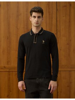 U.S. POLO ASSN. - Men's Solid Equestrian Aisle Theater Polo T-Shirt - Black