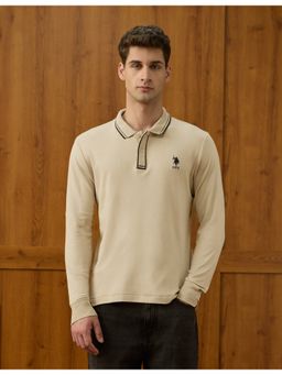 U.S. POLO ASSN. - Men's Solid Equestrian Aisle Theater Polo T-Shirt - Beige