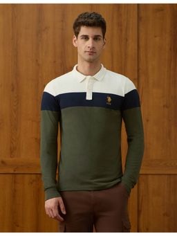 U.S. POLO ASSN. - Men's Colourblocked Equestrian Aisle Theater Polo T-Shirt - Green