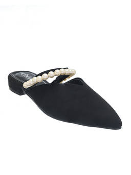 CHERE - Velvet Noir Pearl Mule Heels