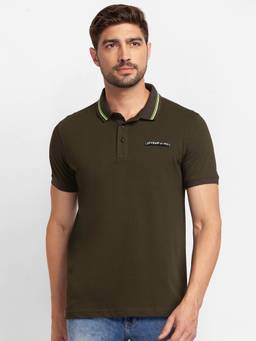 Spykar - Rifle Green Cotton Half Sleeve Plain Casual Polo T-Shirt for Men