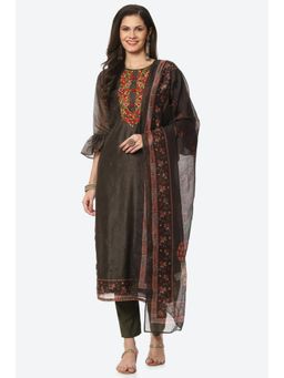 Biba - Green Chanderi Embroidered Unstitched Suit (Set of 3)
