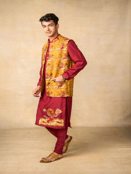 UDD DESIGN - Hanumat Shakti Printed Kurta with Churidar & Jacket