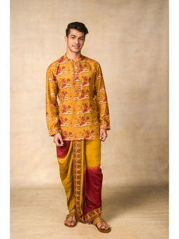 UDD DESIGN - Vajraang Olive Printed Dhoti and Kurta