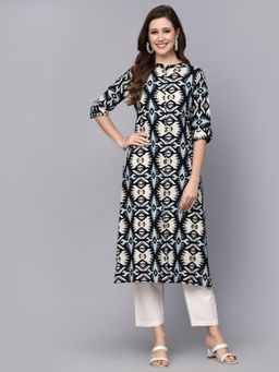 Stylum - Womens Printed Rayon A-Line Kurta Navy Blue