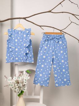 Purple United Kids - Girls Blue Floral Print Co-Ord (Set of 2)