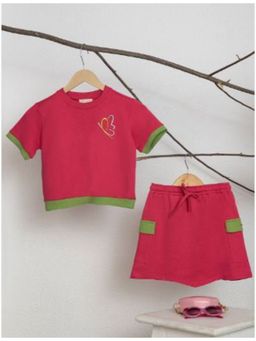 Purple United Kids - Girls Pink Solid Round Neck Co-Ord (Set of 2)