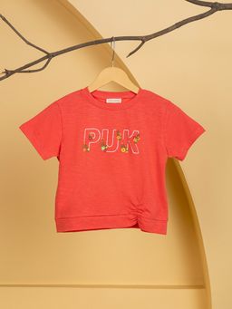 Purple United Kids - Girls Peach Typography T-shirt