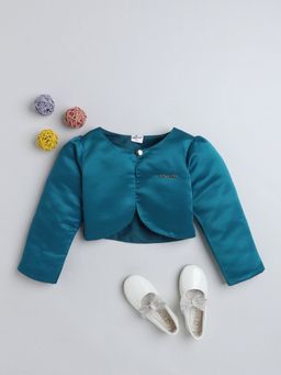 The Magic Wand - Turquoise Satin Solid Bolero Shrug with Brooch