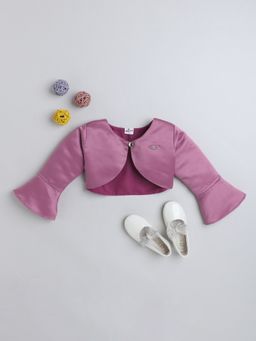 The Magic Wand - Pink Satin Solid Bolero Shrug with Brooch