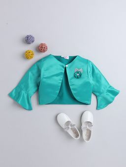 The Magic Wand - Sea Green Satin Solid Bolero Shrug with Brooch