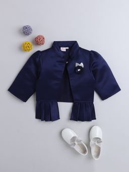 The Magic Wand - Navy Blue Satin Solid Bolero Shrug with Brooch