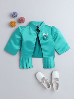 The Magic Wand - Sea Green Satin Solid Bolero Shrug with Brooch