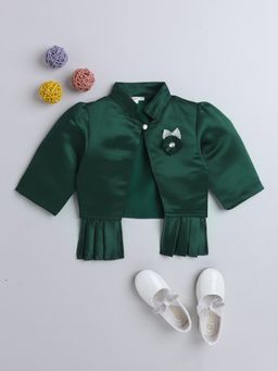 The Magic Wand - Green Satin Solid Bolero Shrug with Brooch