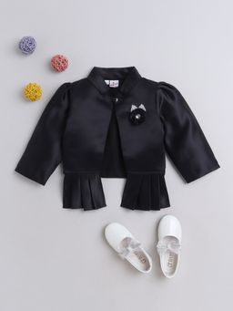 The Magic Wand - Black Satin Solid Bolero Shrug with Brooch