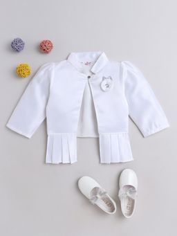 The Magic Wand - White Satin Solid Bolero Shrug with Brooch