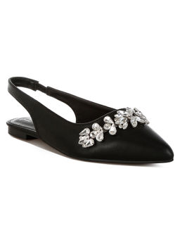 London Rag - Black Diamante Embellished Flat Sandals