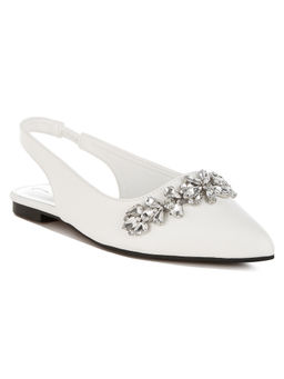 London Rag - White Diamante Embellished Flat Sandals