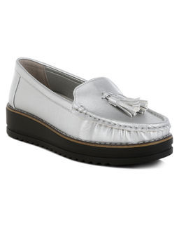 London Rag - Silver Metallic Tassel Detail Moccasins