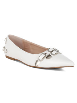 London Rag - White Belt Buckle Detail Ballerinas