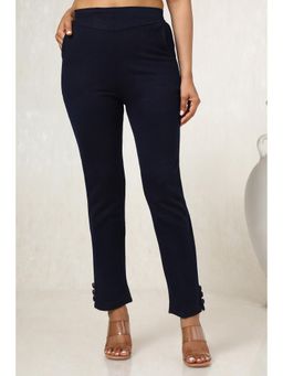 Soch - Womens Navy Blue Acrylic Solid Pant