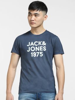 Jack & Jones - Blue Logo Print Crew Neck T-shirt