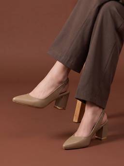 JODYHUB - Taupe Pointed Toe Block Pair Of Heels
