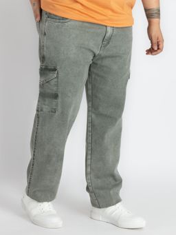 UNSIZED - Mens Plus Size Olive Cargo Washed Denim Jeans