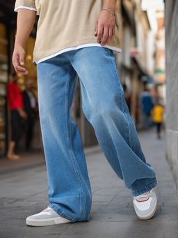 Bewakoof - Men's Blue Baggy Fit Mid-Rise Jeans