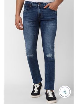 Peter England - Men Navy Blue Light Wash Low Skinny Fit Jeans