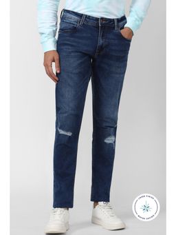 Peter England - Men Navy Blue Mid Wash Slim Jeans