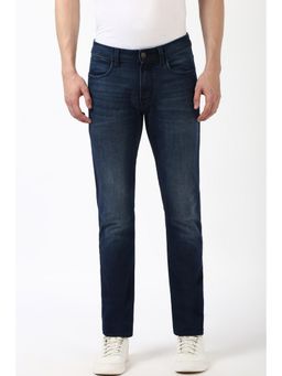 Peter England - Men Navy Blue Mid Wash Slim Jeans