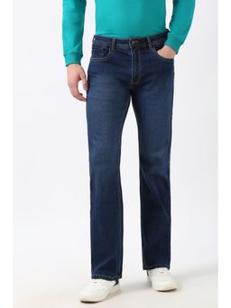 Peter England - Men Navy Blue Light Wash Regular Fit Jeans