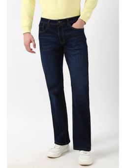 Peter England - Men Navy Blue Light Wash Regular Fit Jeans