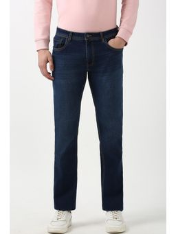 Peter England - Men Navy Blue Light Wash Classic Jeans