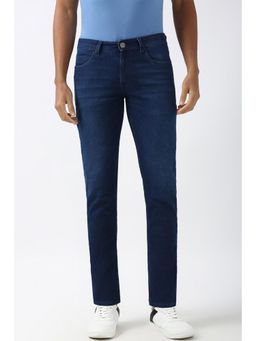 Peter England - Men Navy Blue Light Wash Slim Jeans