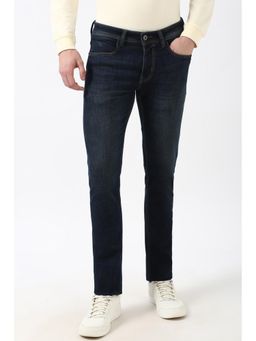 Peter England - Men Navy Blue Light Wash Slim Jeans