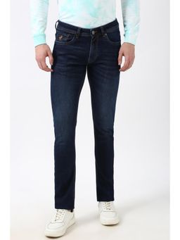 Peter England - Men Navy Blue Light Wash Slim Jeans