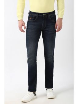 Peter England - Men Navy Blue Light Wash Slim Jeans