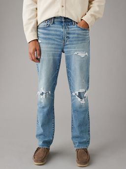 American Eagle - Men Blue Easyflex Patched Relaxed Straight Jeans