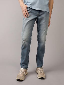 American Eagle - Men Blue Airflex Slim Straight Distressed Jeans