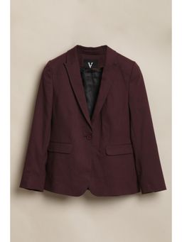 Allen Solly - Maroon Cotton Blend Regular Blazer