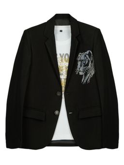 CHARCHIT - Black Cotton Blend Regular Blazer With T-Shirt