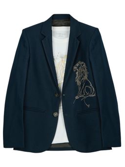 CHARCHIT - Teal Cotton Blend Regular Blazer With T-Shirt
