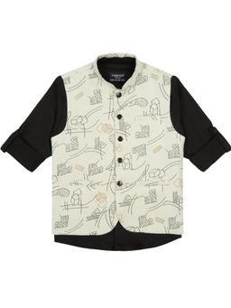 CHARCHIT - Black Cotton Blend Regular Nehru Jacket With Shirt