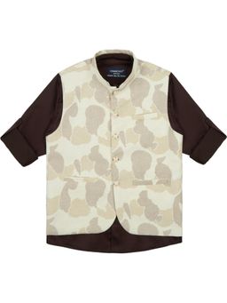 CHARCHIT - Cream Cotton Blend Regular Nehru Jacket With Shirt