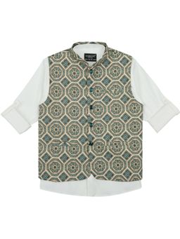 CHARCHIT - Green Cotton Blend Regular Nehru Jacket With Shirt