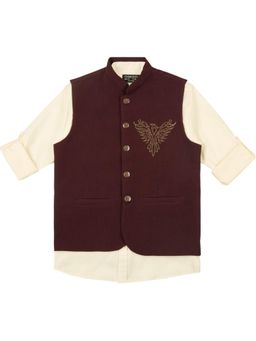 CHARCHIT - Purple Cotton Blend Regular Nehru Jacket With Shirt